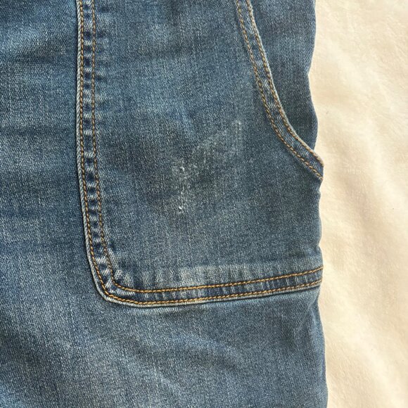 Indigo Blue Womens Distressed Navy Denim Overalls Size L Stretchy Side Panels - Picture 6 of 13